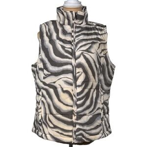Women's Chaps Denim by Ralph Lauren Puffy Vest Zebra Stripes Size L